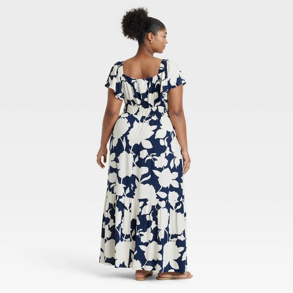 Womens Flutter Short Sleeve Tiered Maxi Empire Waist Dress - Ava & Viv Black Strawberries 1X Product Image