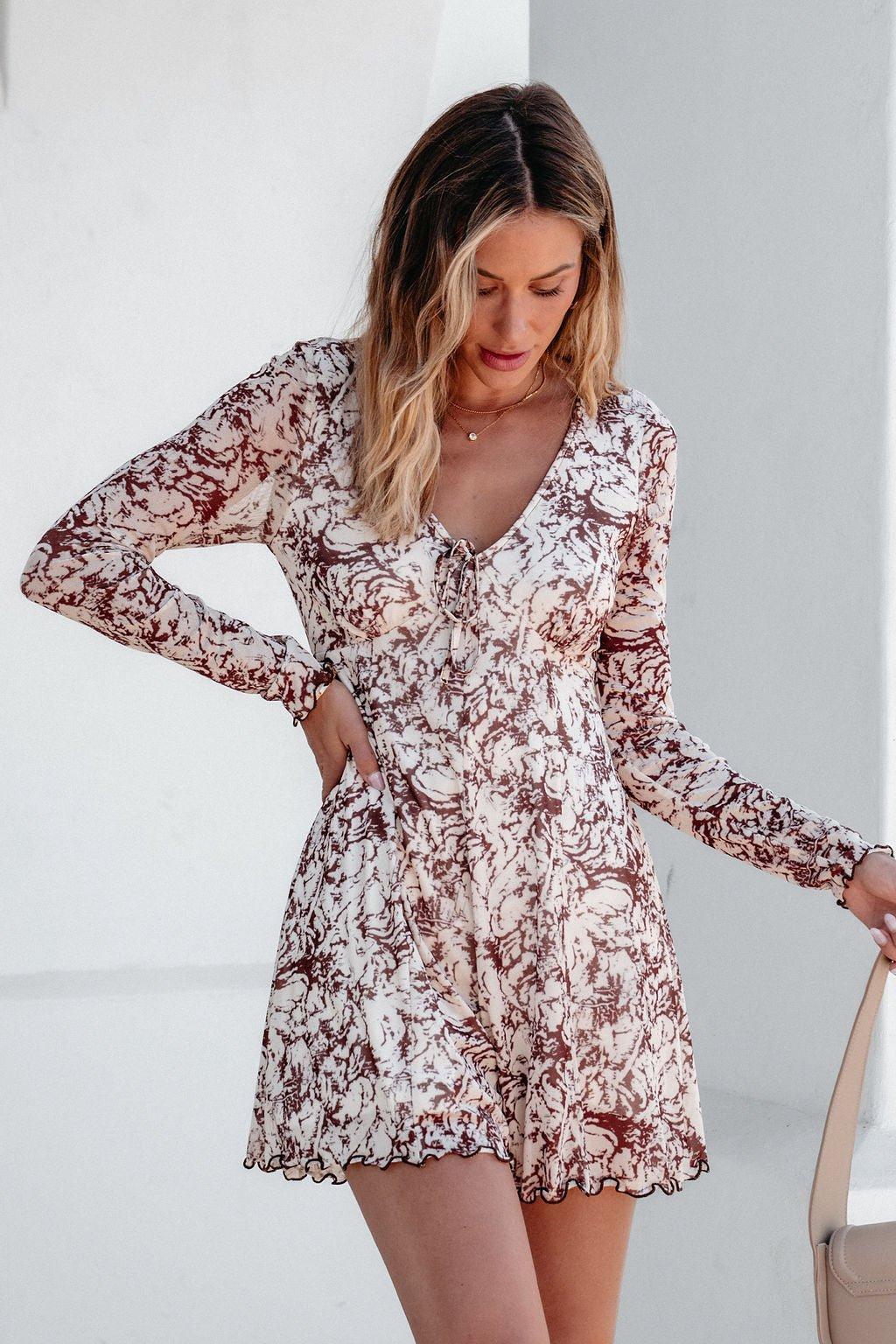 Brown Floral Print Romper Dress - FINAL SALE Product Image