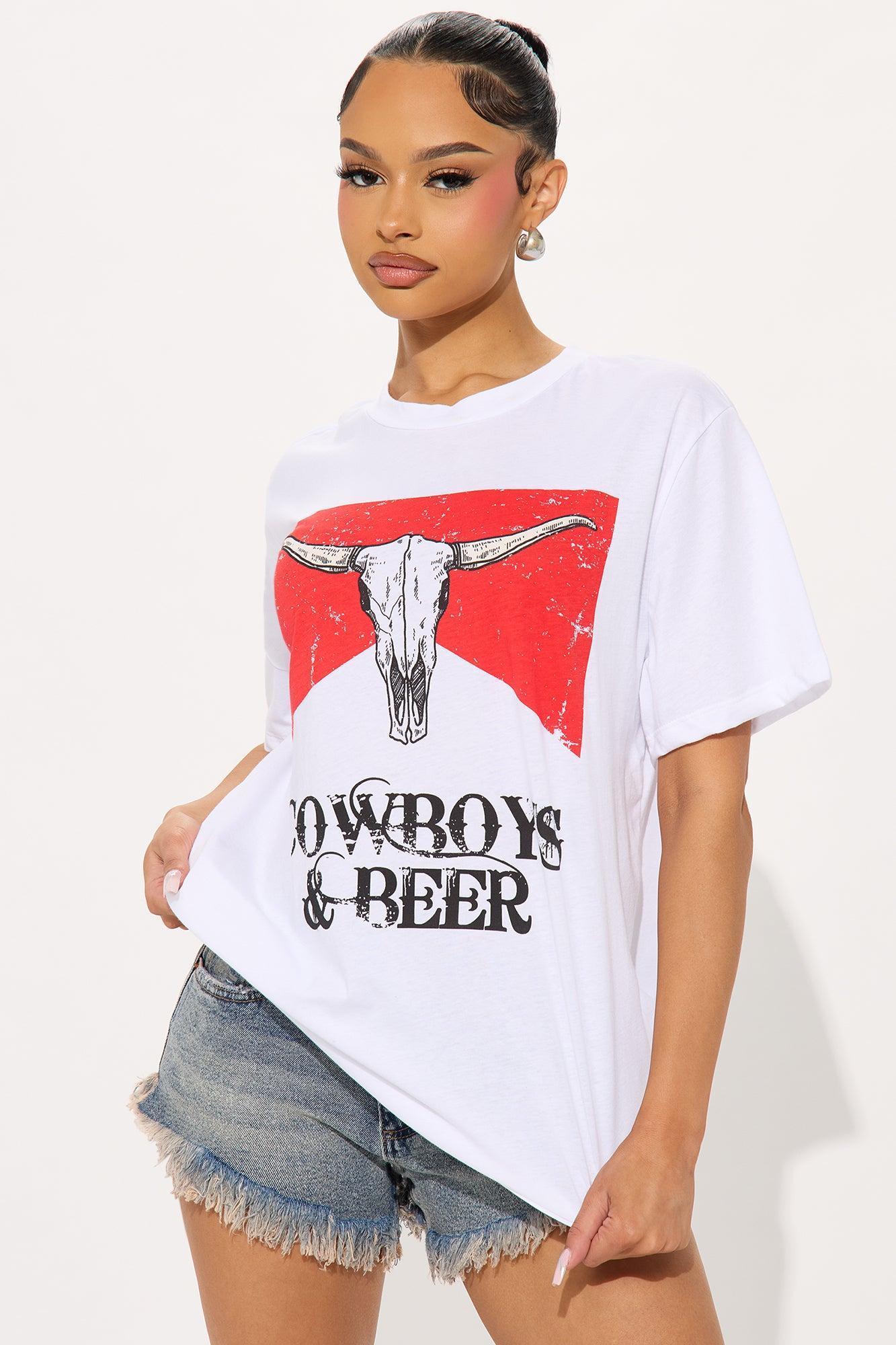Vintage Cowboys & Beers Washed Tee - White Product Image
