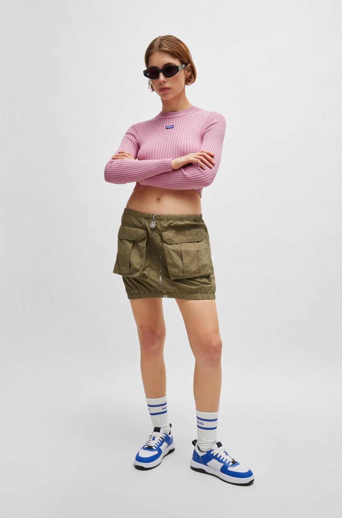 Cropped sweater with blue logo label Product Image