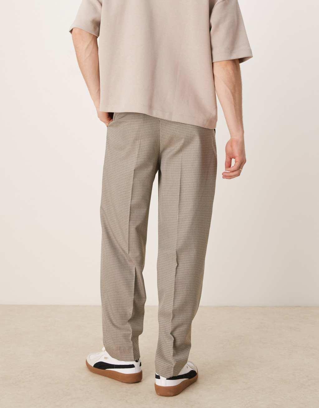 ASOS DESIGN smart oversized tapered pants in brown microcheck Product Image