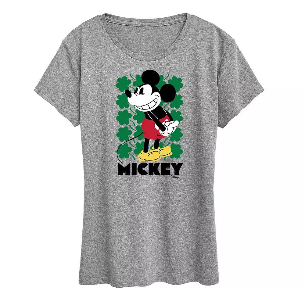 Disneys Mickey Mouse Womens Clover Grid Graphic Tee Grey Gray Product Image