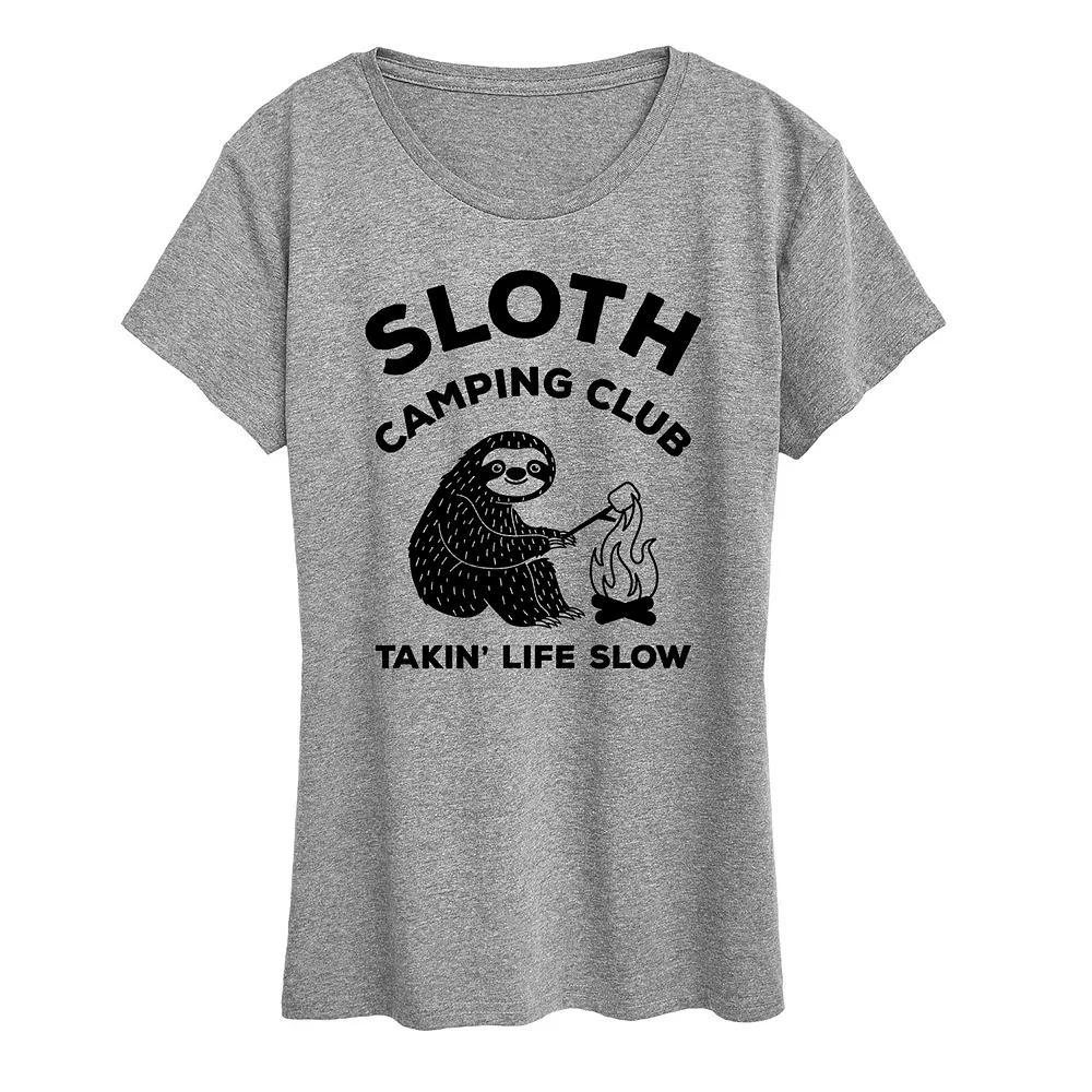 Womens Sloth Camping Club Graphic Tee Grey Gray Product Image