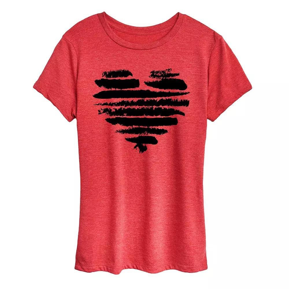 Womens Brushstroke Heart Stripes Graphic Tee Grey Dark Red Product Image