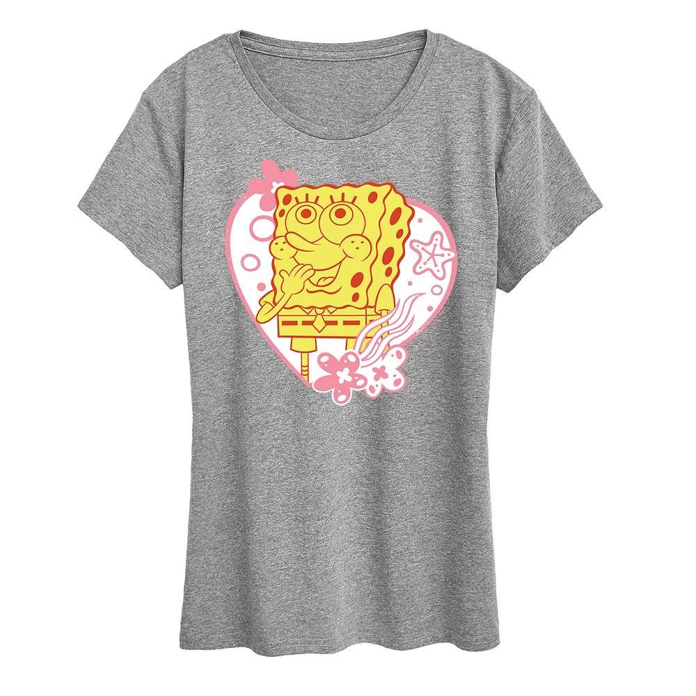 Womens Spongebob Squarepants Heart Graphic Tee Grey Gray Product Image