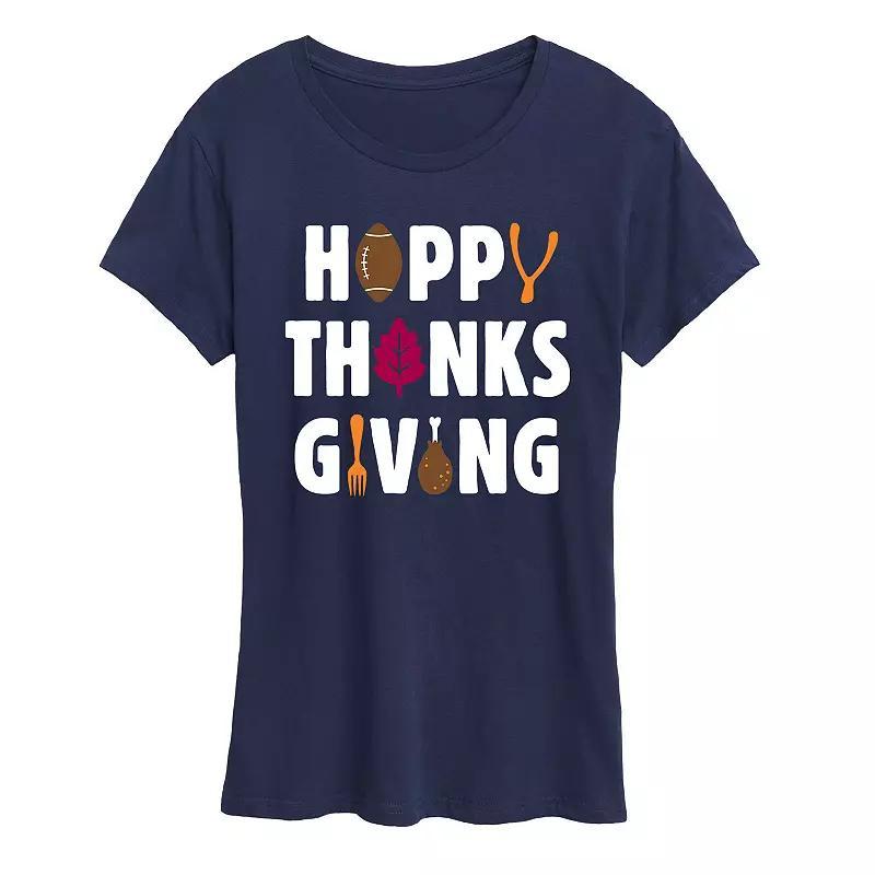 Womens Happy Thanksgiving Icons Graphic Tee Blue Product Image