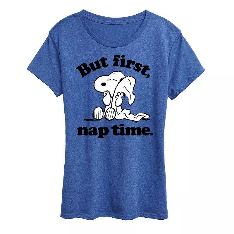 Womens Peanuts Snoopy First Nap Time Graphic Tee Grey Royal Blue Product Image