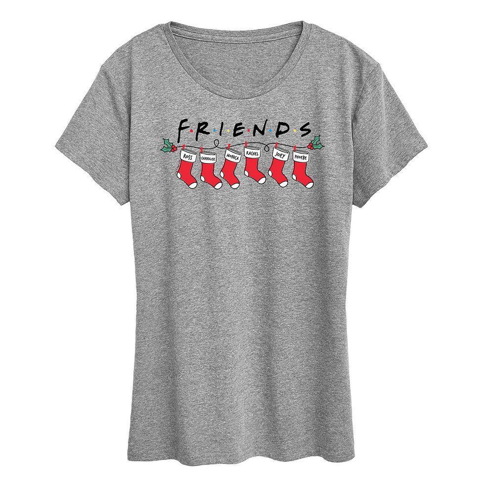 Womens Friends Christmas Stockings Graphic Tee, Girls Grey Grey Product Image