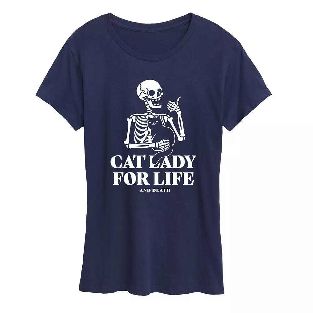 Women's Cat Lady For Like Skeleton Graphic Tee, Size: Large, Blue Product Image