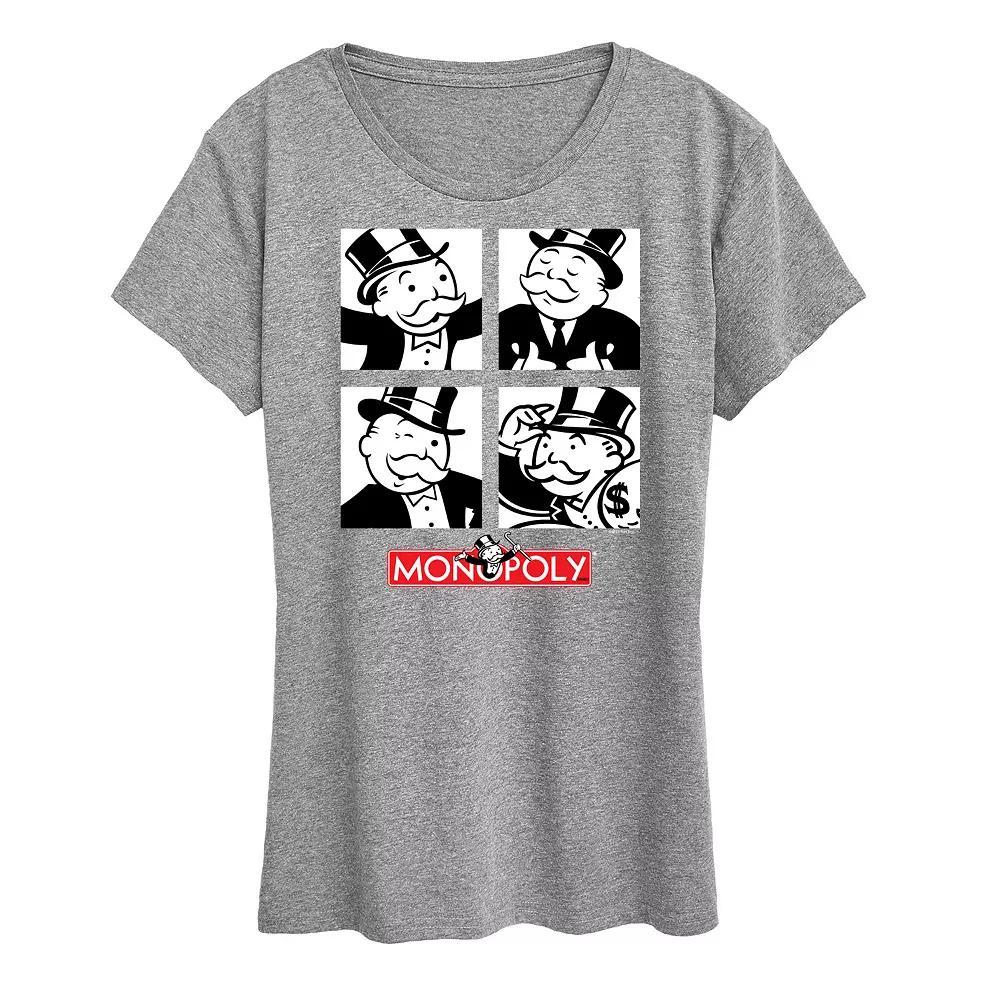 Womens Monopoly Mr. Monopoly Grid Graphic Tee Grey Gray Product Image