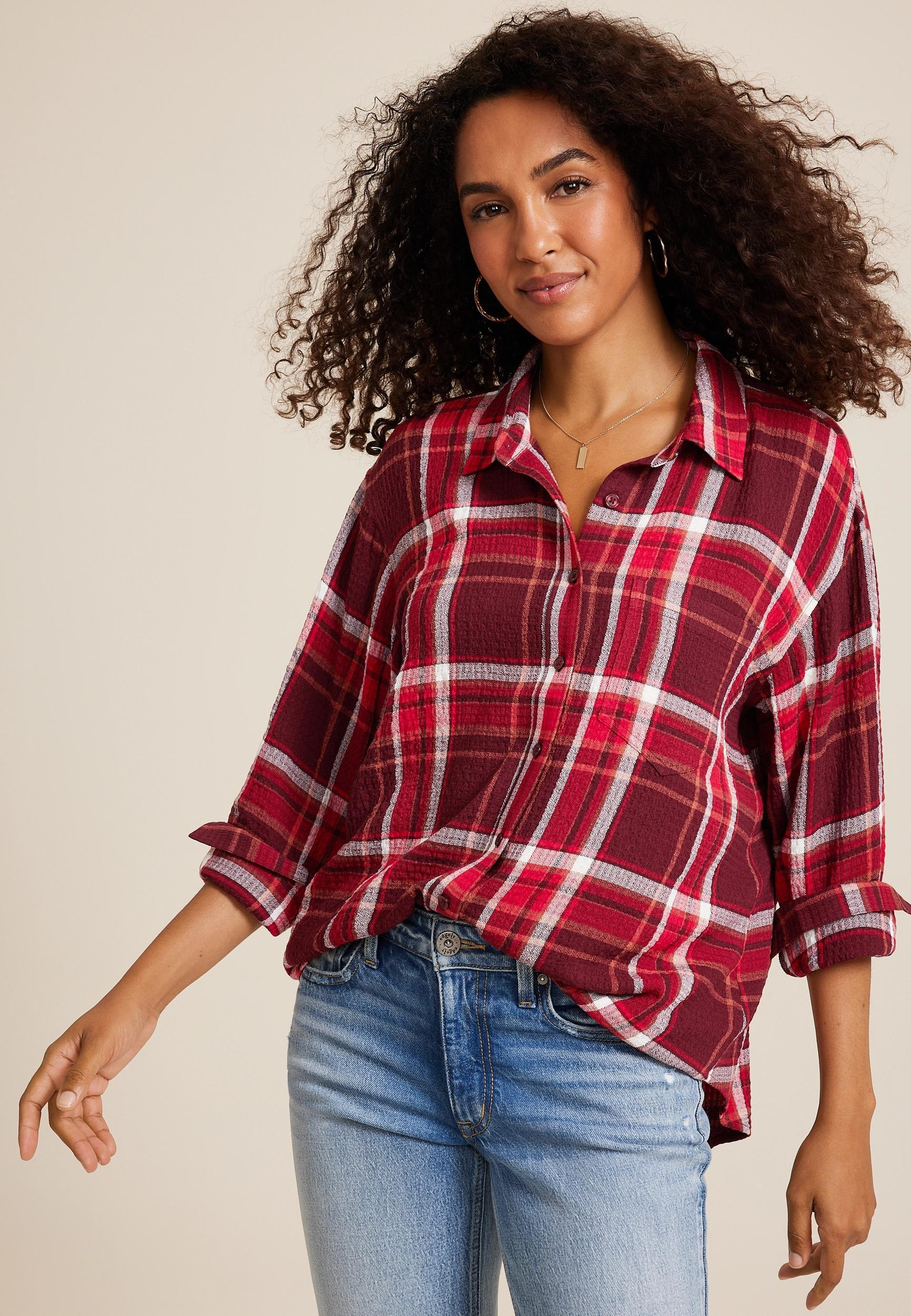 Maurices Womens Pucker Plaid Button Up Shirt Size XX Large Product Image