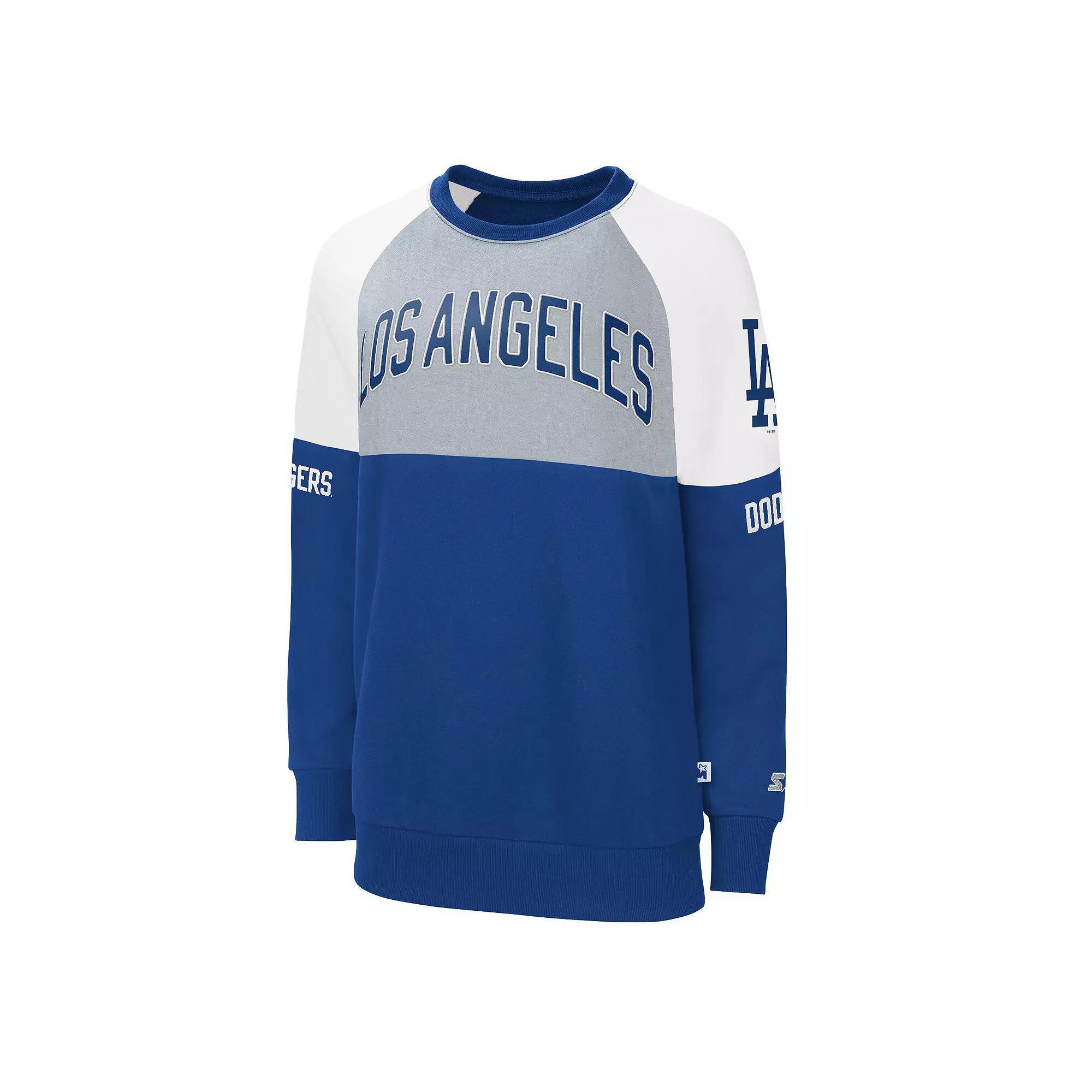 Women's Starter Royal/Gray Los Angeles Dodgers Baseline Raglan Pullover Sweatshirt, Size: XS, Blue Product Image