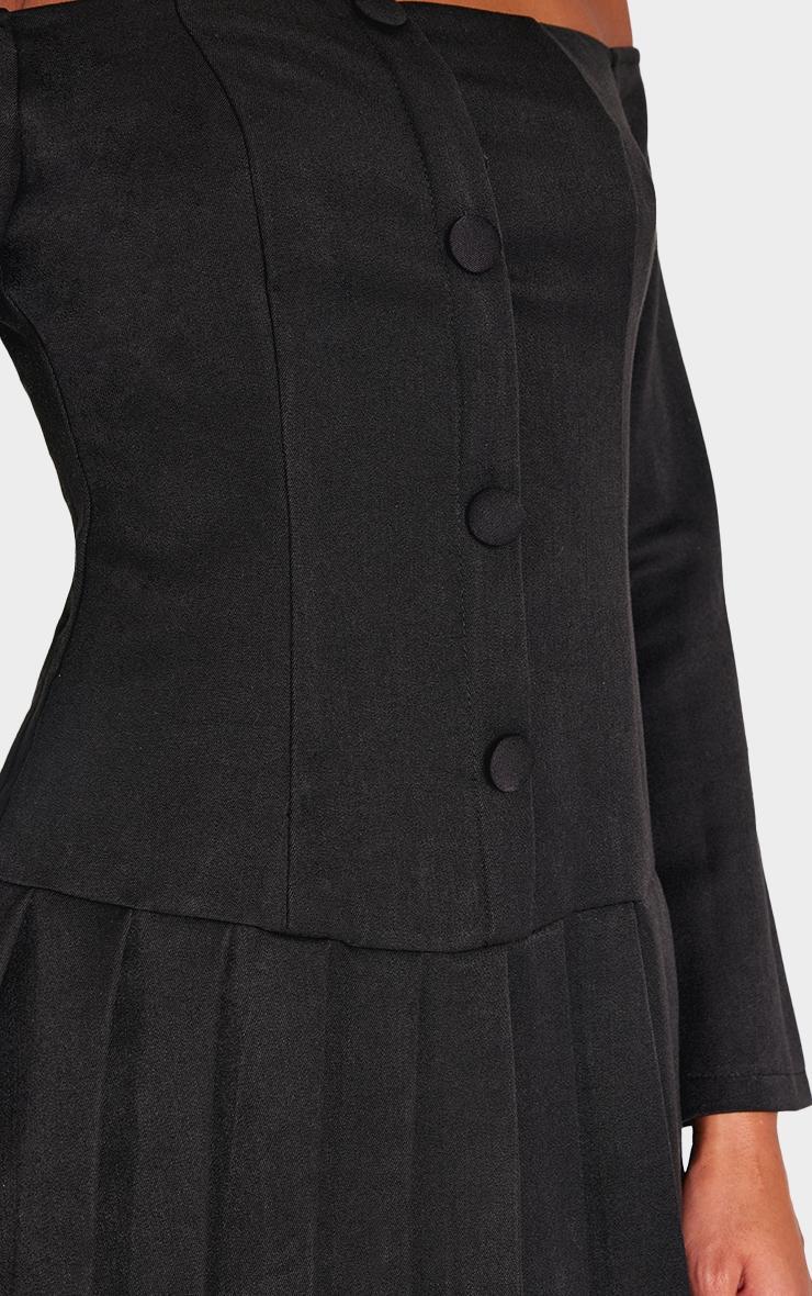 Black Woven Pleated Hem Skort Bardot Romper Product Image