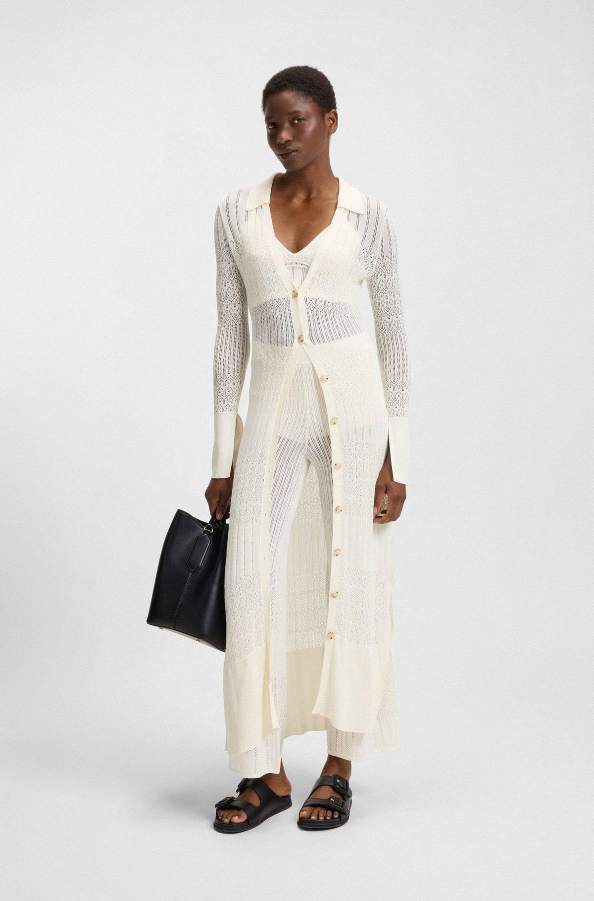 BOSS - Long knitted cardigan with collar - White Product Image