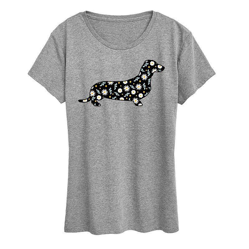 Womens Daisy Fill Dachshund Graphic Tee Grey Royal Blue Product Image