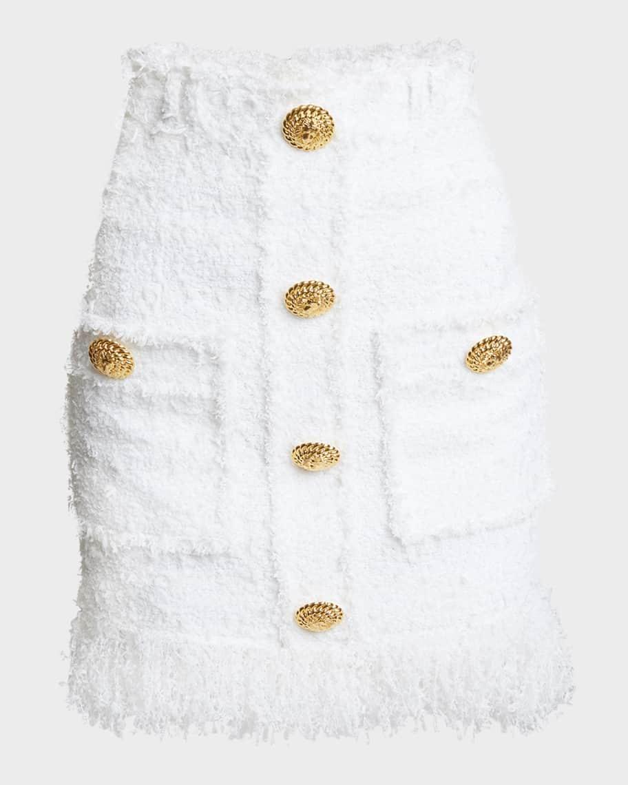 High-Waist Fringed Tweed Mini Skirt Product Image