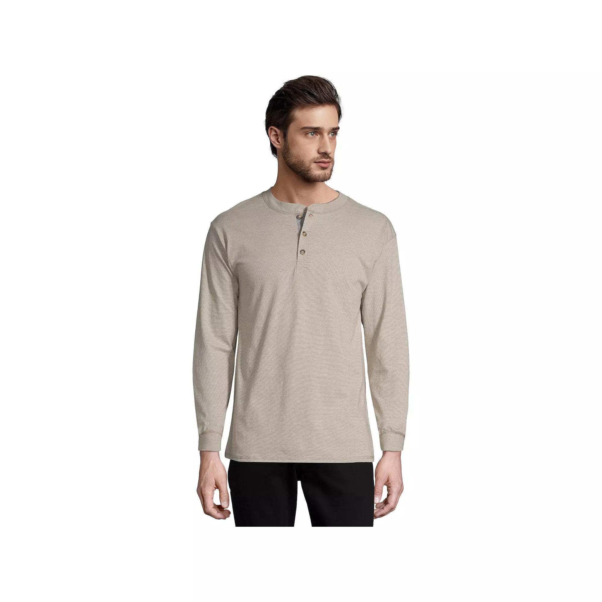 Men's Hanes® Beefy Heavyweight Henley, Size: Small, Dark Truffle Product Image