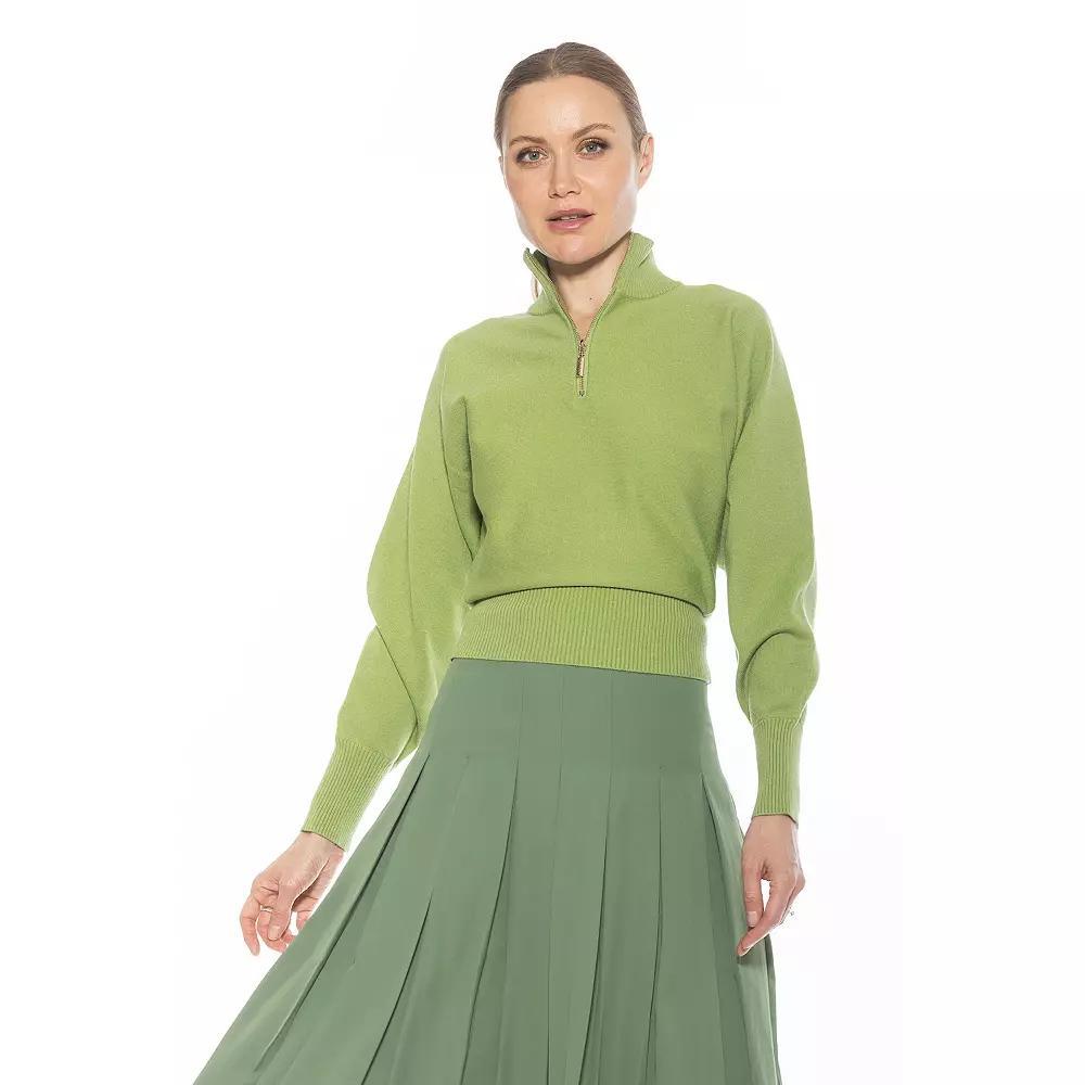 Women's ALEXIA ADMOR Niko Turtleneck Sweater with Front Zipper Detail, Size: Large, Green Product Image