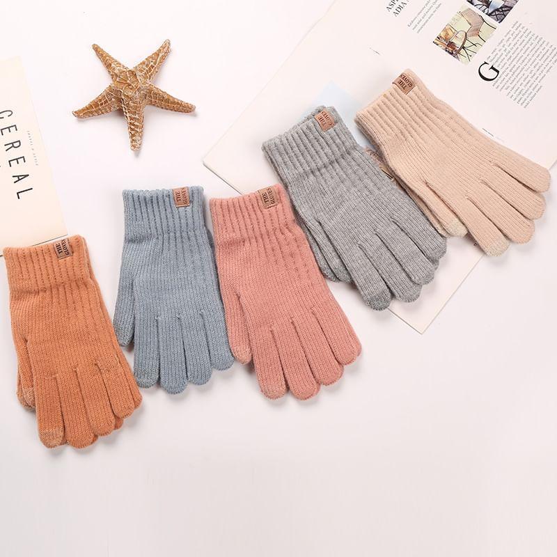 Lettering Applique Touchscreen Knit Gloves Product Image