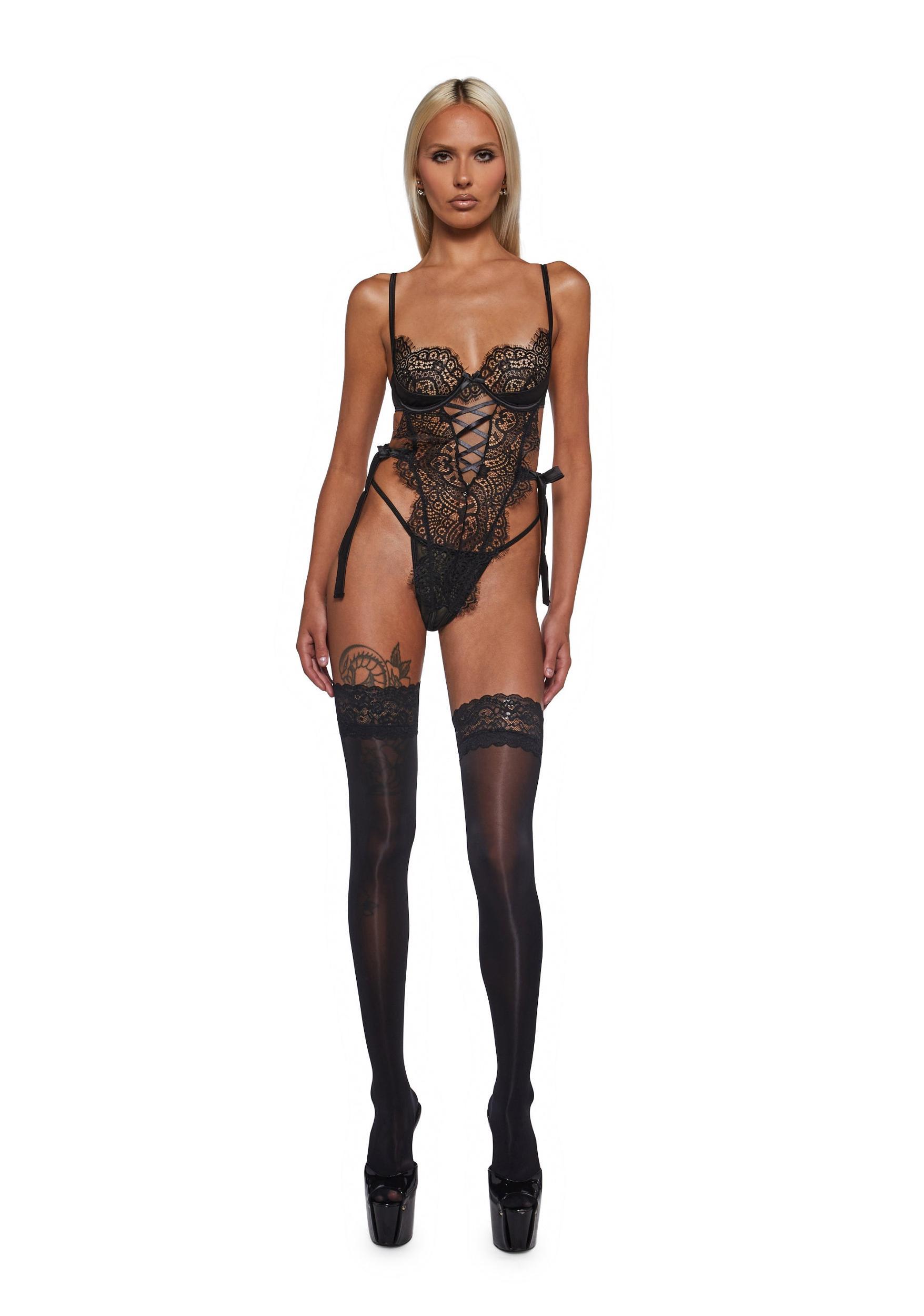 Womens Sexy Lace Satin Teddy Dreamer's Lust Teddy - Black Product Image