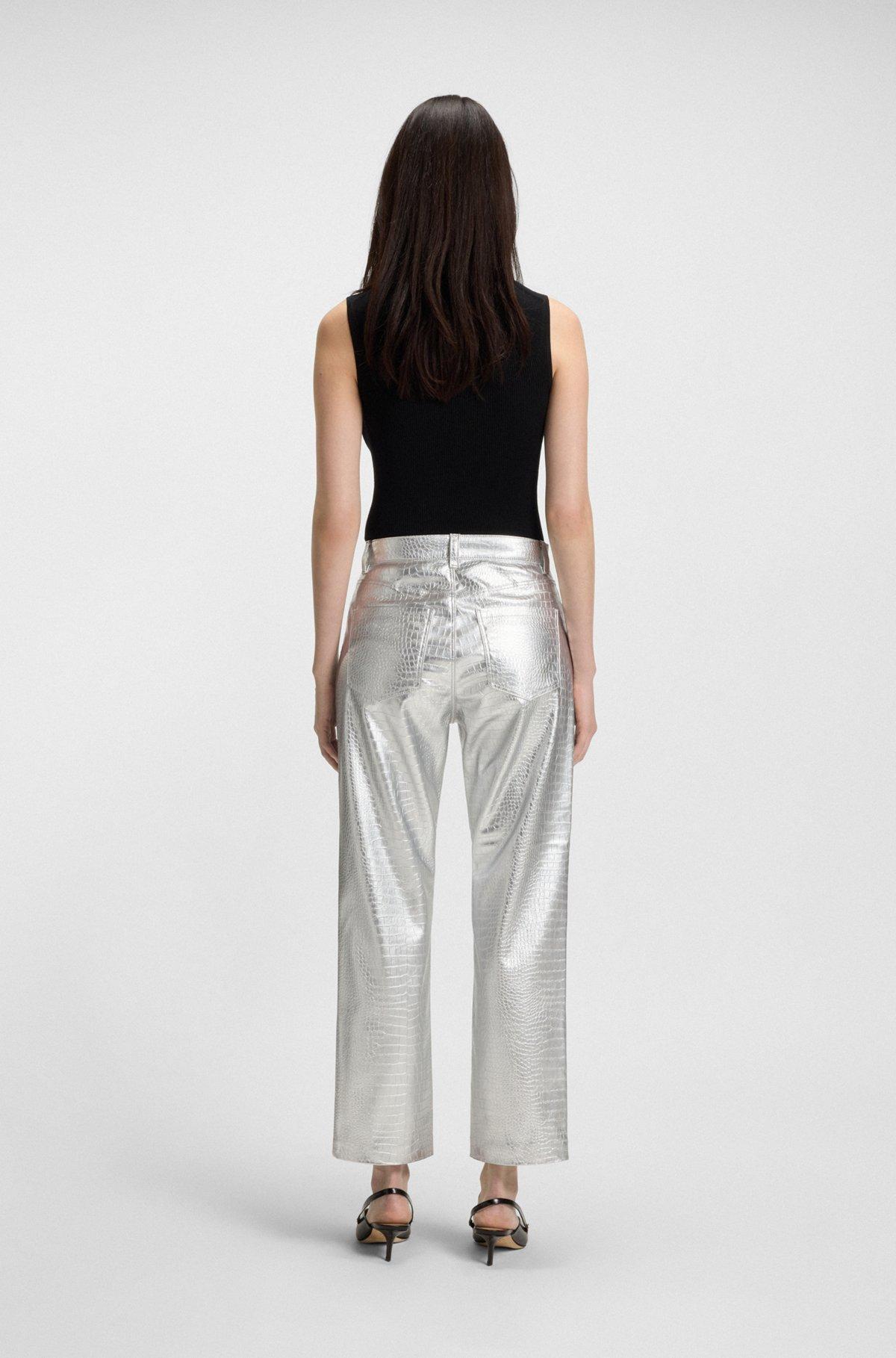 Straight-leg trousers in crocodile-embossed faux leather Product Image
