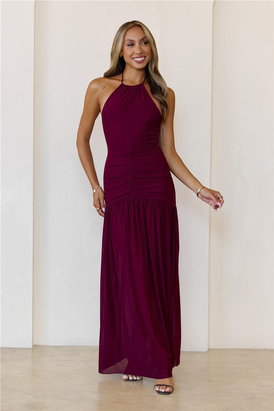 One To Remember Halter Maxi Dress Wine Product Image