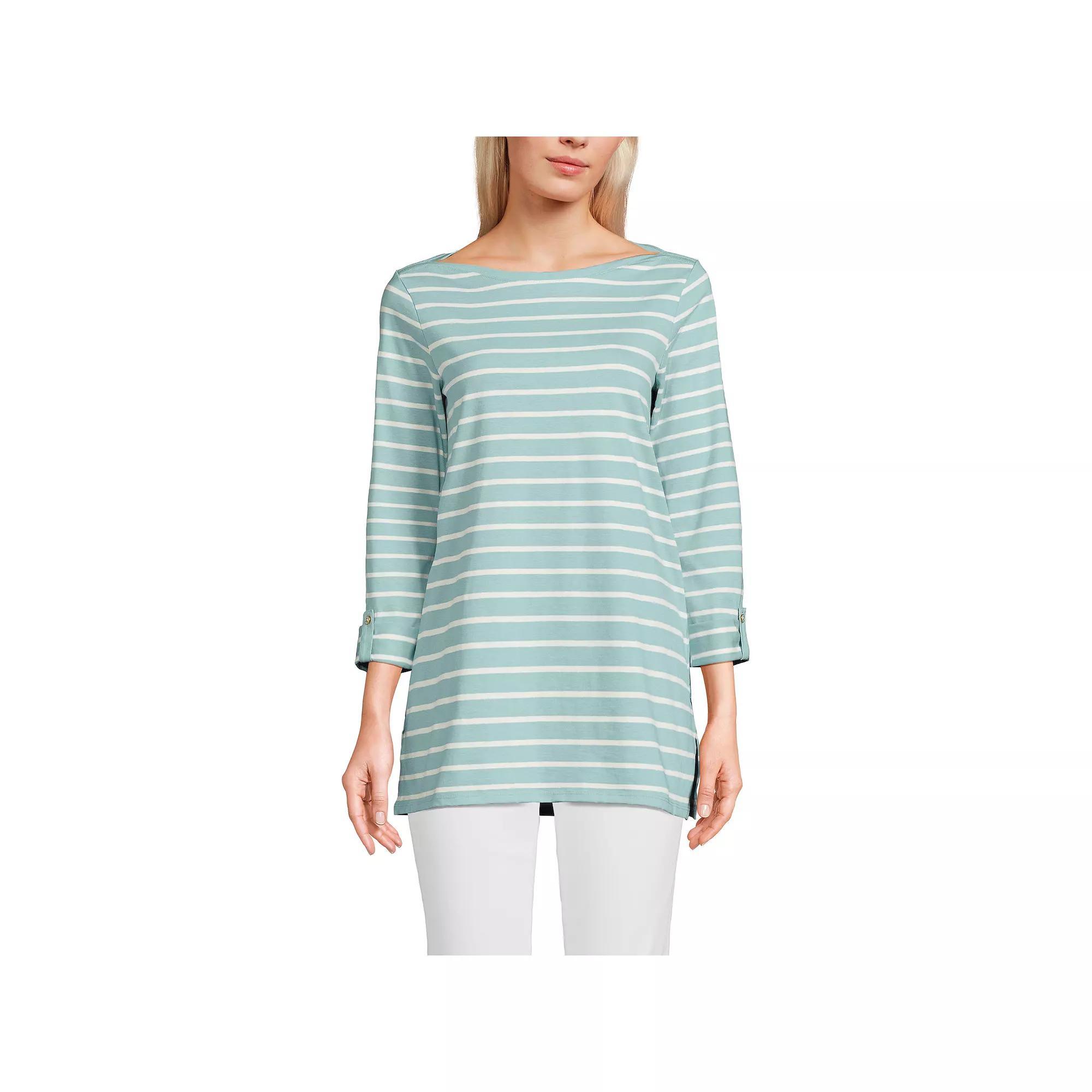 Women's Lands' End Adjustable 3/4 Sleeve Boatneck Tunic, Size: XL, Blue Ivory Stripe Product Image