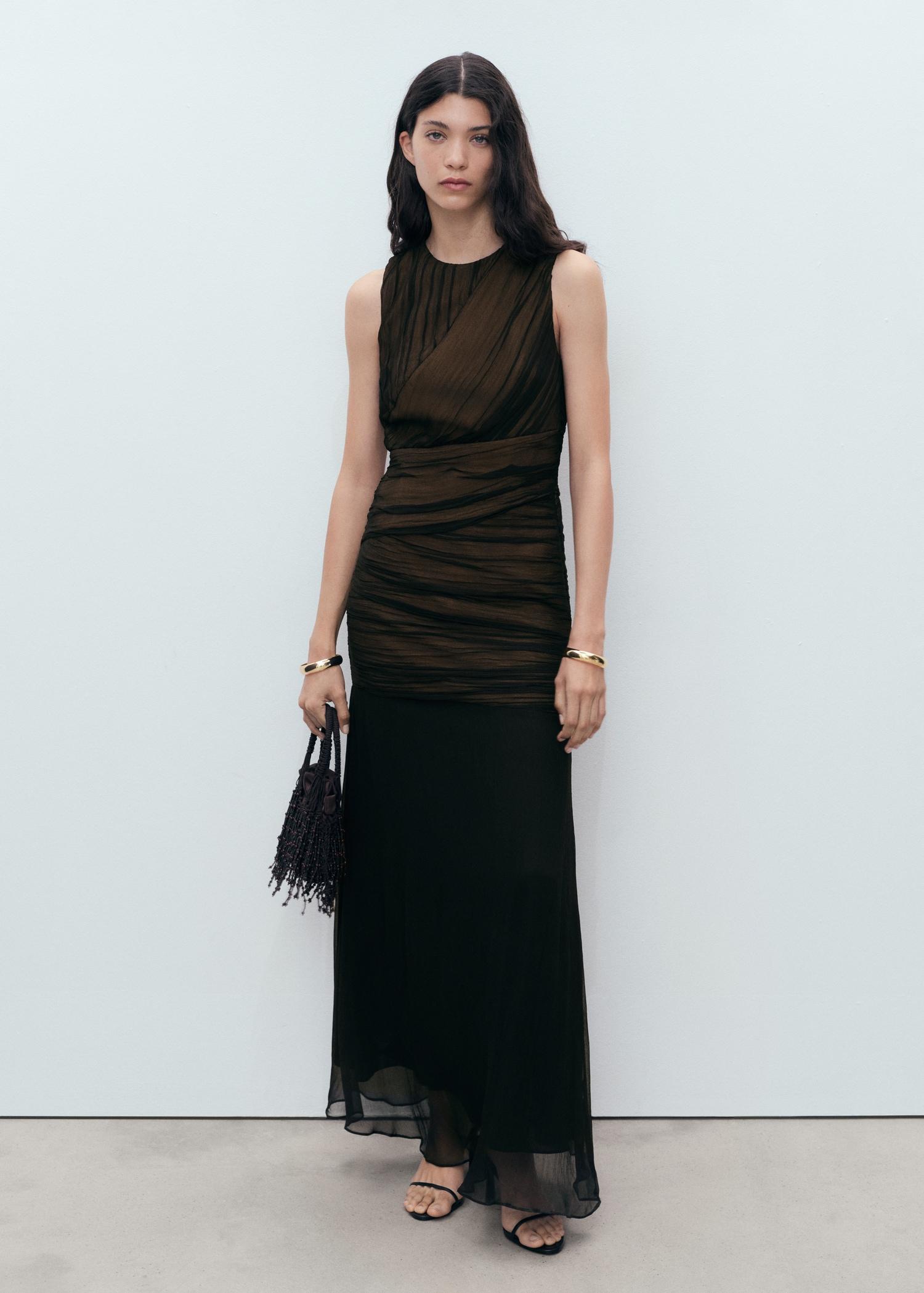 Contrasting textured dress - Women | MANGO USA Product Image