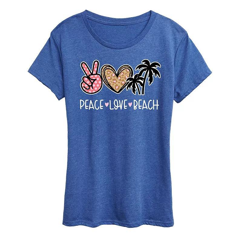 Womens Peace Love Beach Graphic Tee Grey Green Product Image