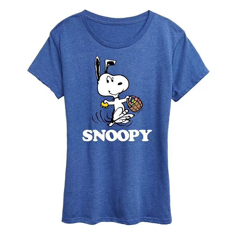 Women's Peanuts Snoopy Easter Basket Graphic Tee, Size: Large, Grey Royal Blue Product Image