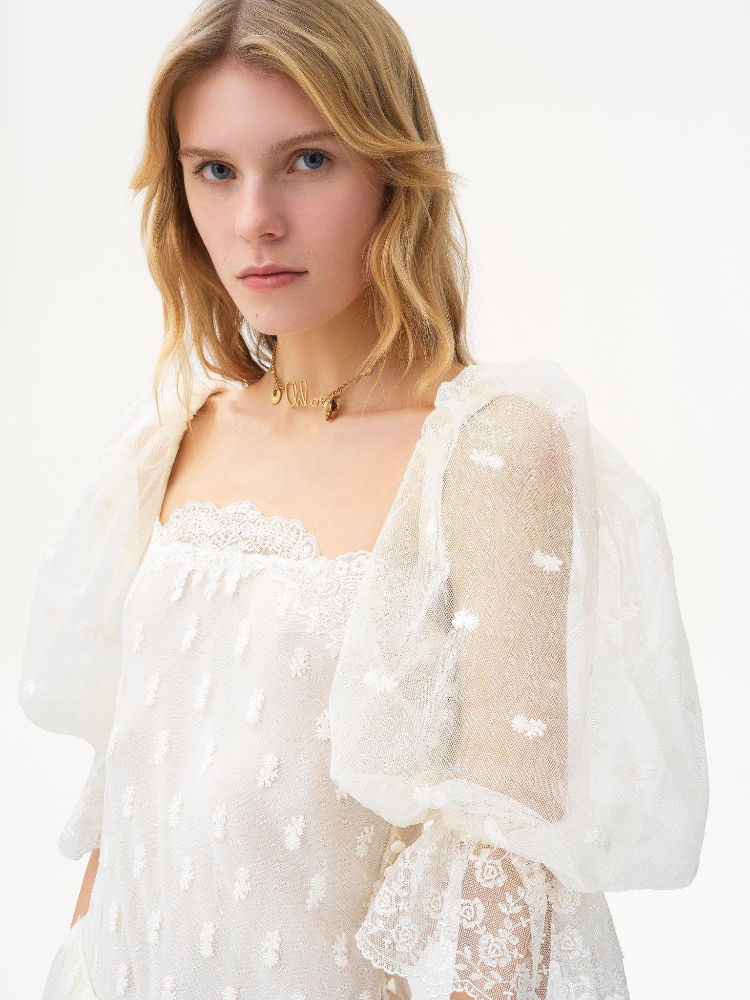 Square-neck top in embroidered lace Product Image