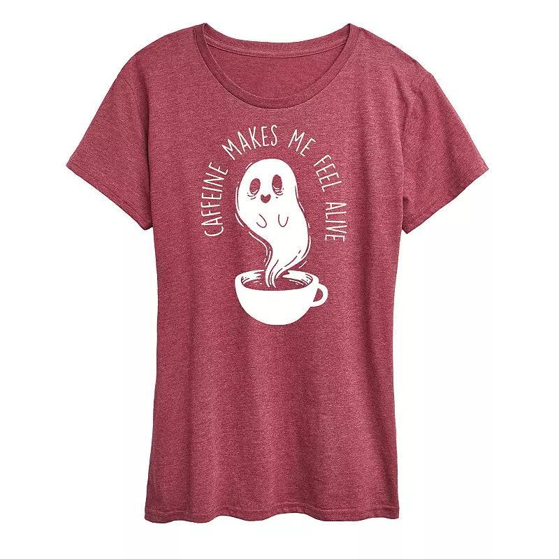 Womens Caffeine Makes Me Feel Alive Graphic Tee Grey Wine Product Image