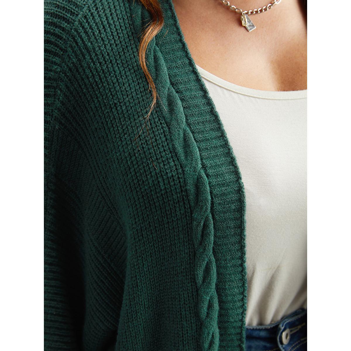 Plus Size Supersoft Essentials Batwing Sleeve Cable Knit Cardigan DarkGreen Women Casual Loose Long Sleeve Dailywear Cardigans BloomChic 18-20/2X Product Image
