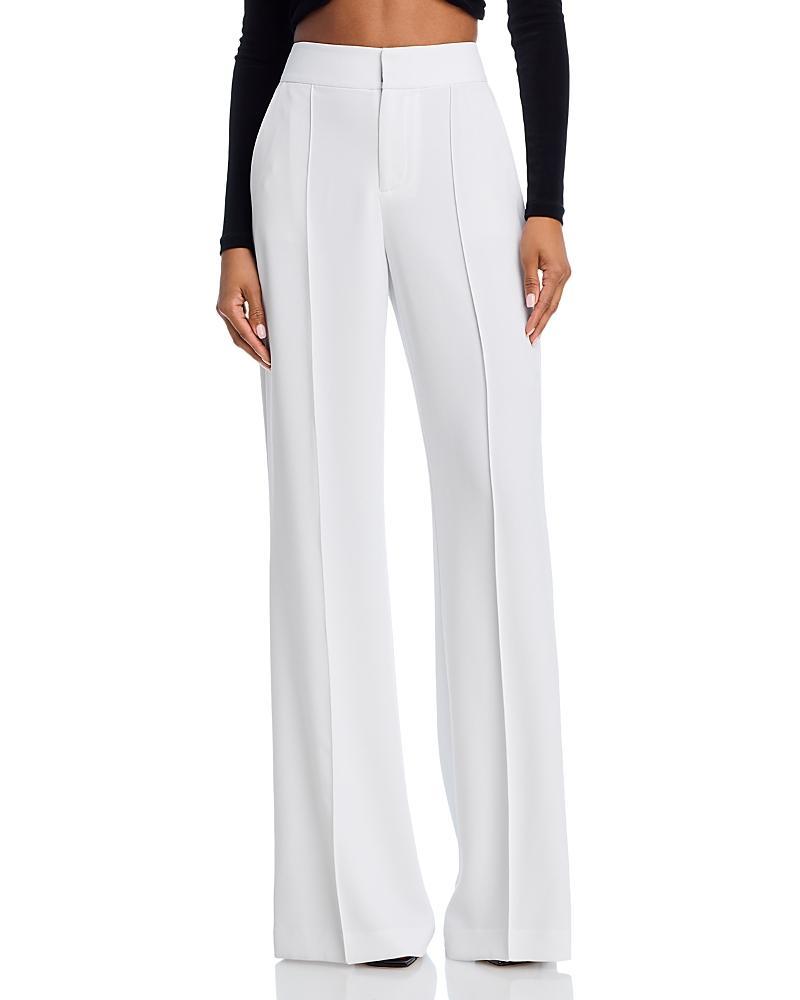 Alice and Olivia Dylan High Waist Wide Leg Pants in White Crystal Trim Crepe Product Image