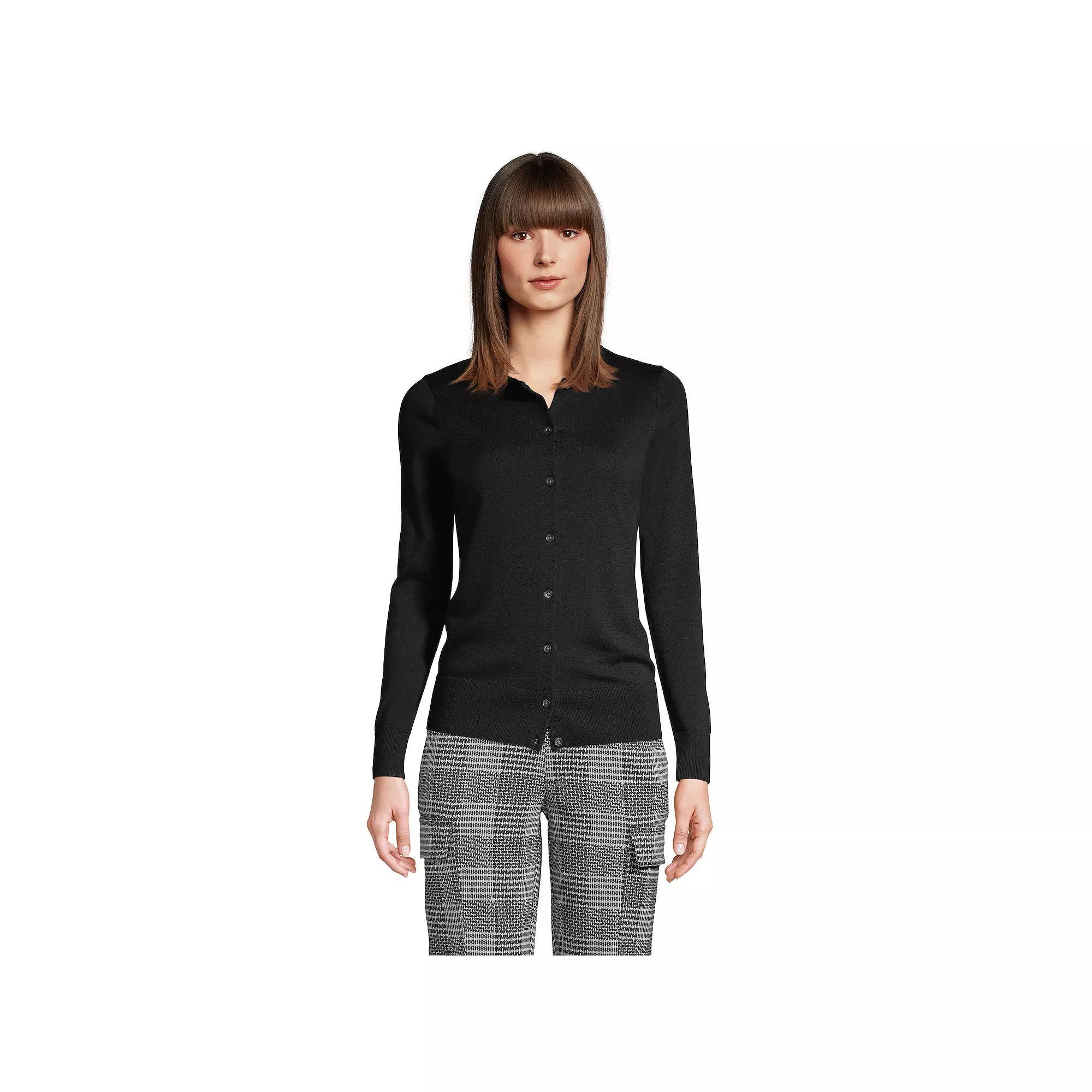 Petite Lands End Fine Gauge Cotton Cardigan Sweater, Womens Product Image
