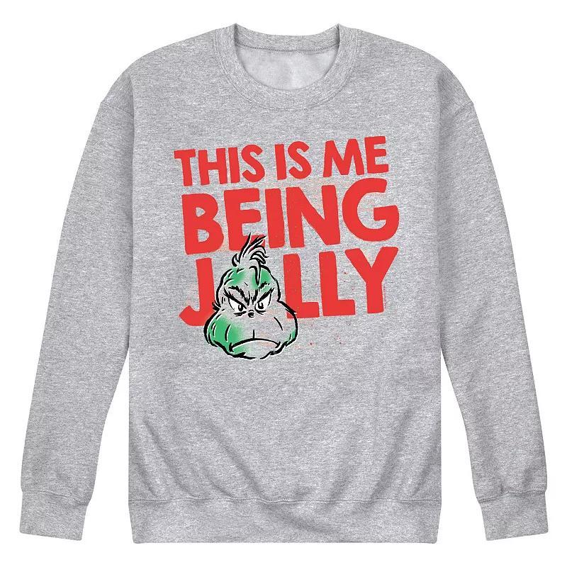 Mens Dr. Seuss The Grinch This Is Me Being Jolly Fleece Sweatshirt Grey Gray Product Image
