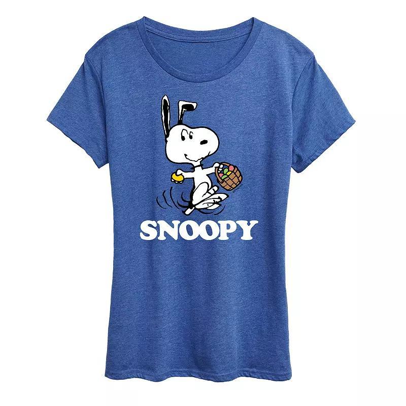 Women's Peanuts Snoopy Easter Basket Graphic Tee, Size: Large, Grey Royal Blue Product Image
