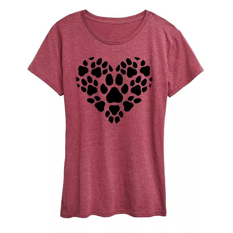 Women's Pawprint Heart Graphic Tee, Girl's, Size: Large, Grey Wine Product Image