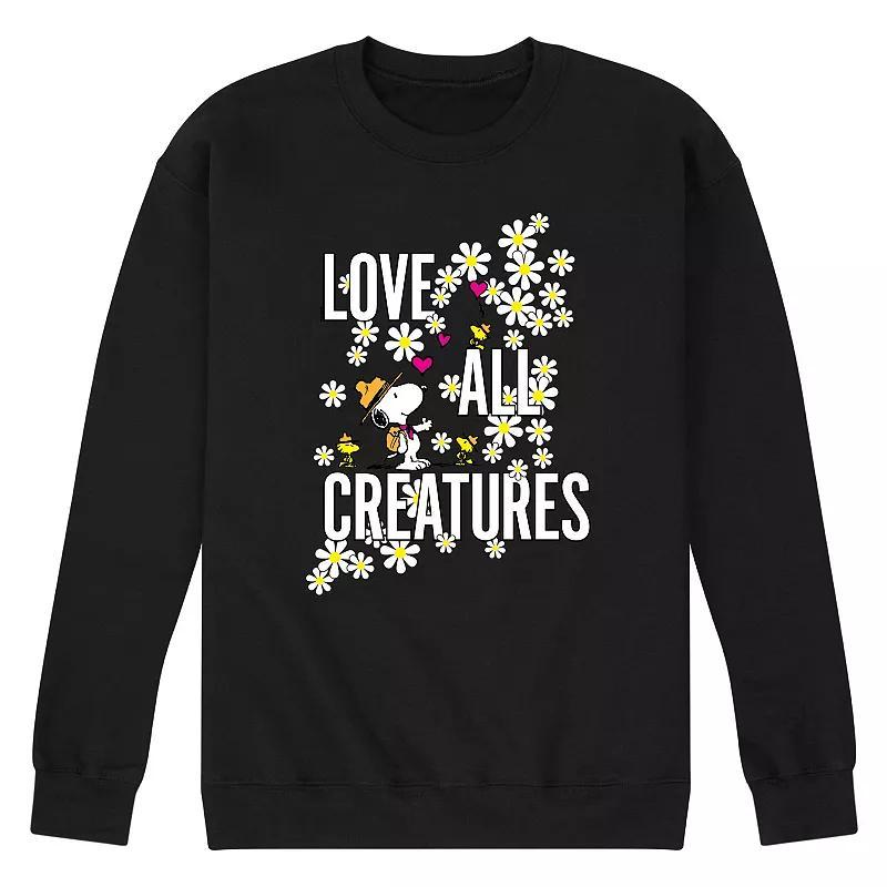 Mens Peanuts Snoopy Woodstock Love All Creatures Graphic Sweatshirt Product Image