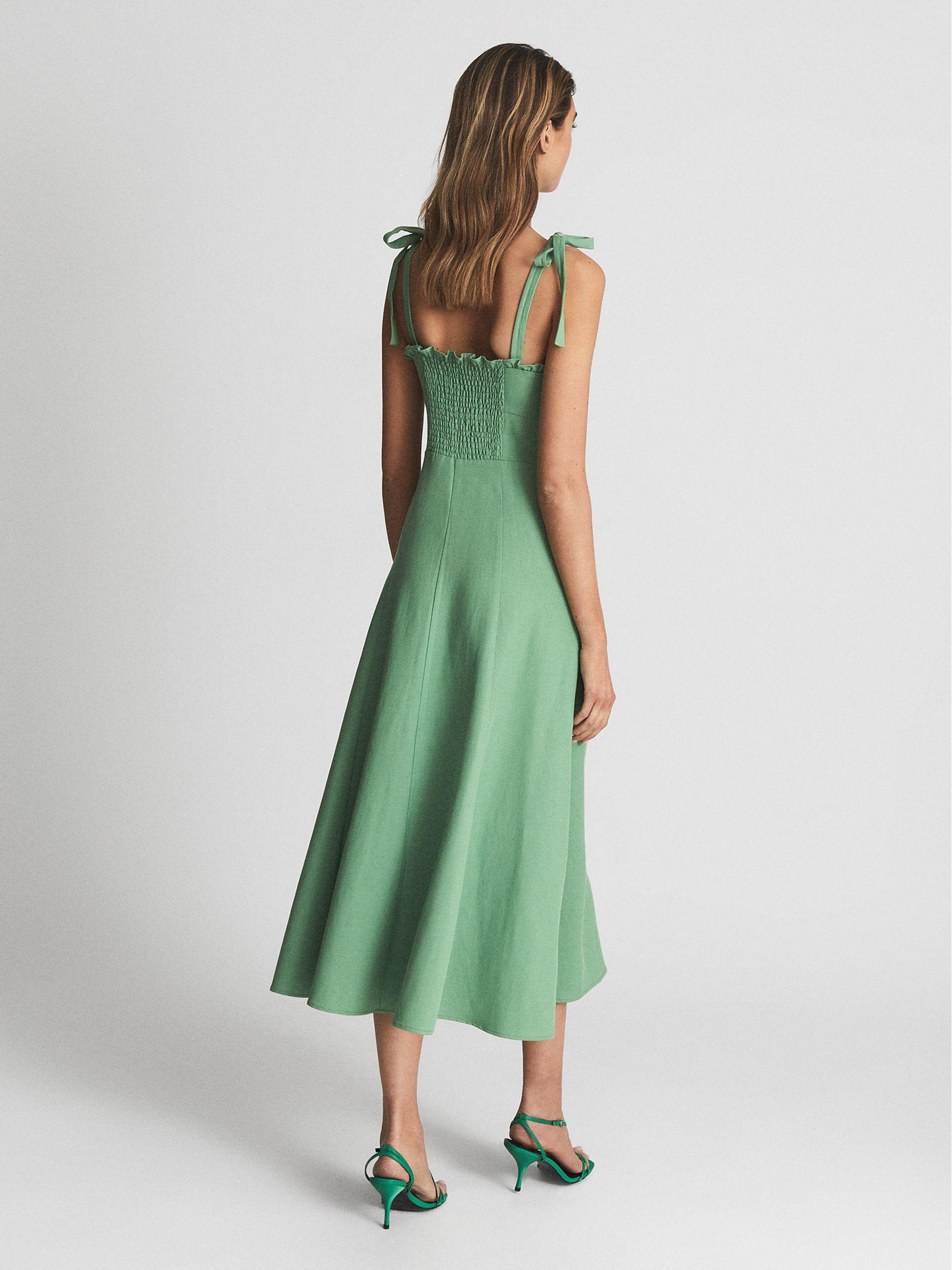 Strappy Linen Blend Midi Dress in Green Product Image