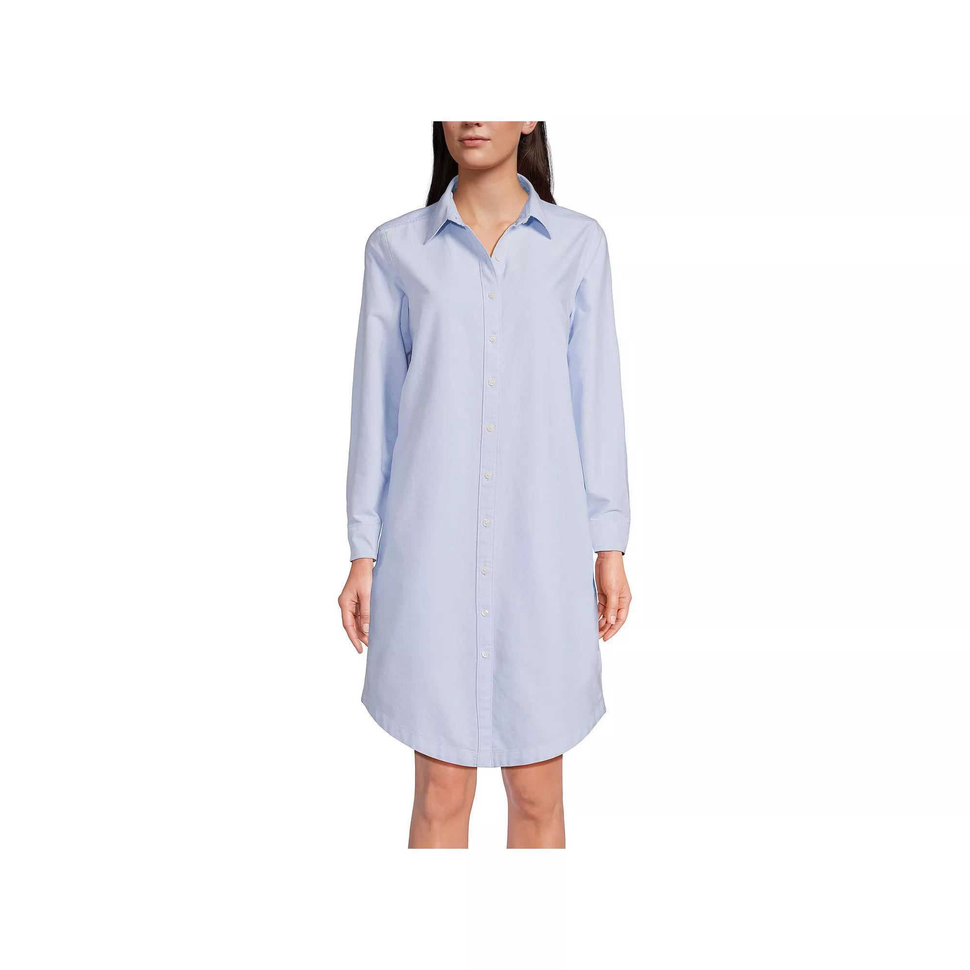 Women's Lands' End Oxford Long Sleeve Button Front Shirt Dress, Size: Medium, Purple Founder Stripe Product Image