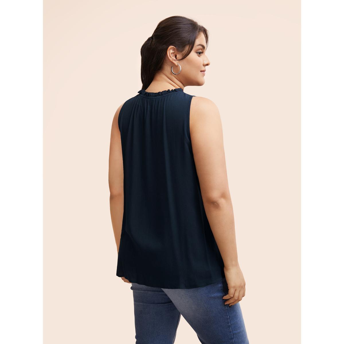 Plus Size Colorblock Contrast Frill Trim Gathered Tank Top Women DarkBlue Casual Contrast Mock Neck Everyday Tank Tops Camis BloomChic 14-16/1X Product Image