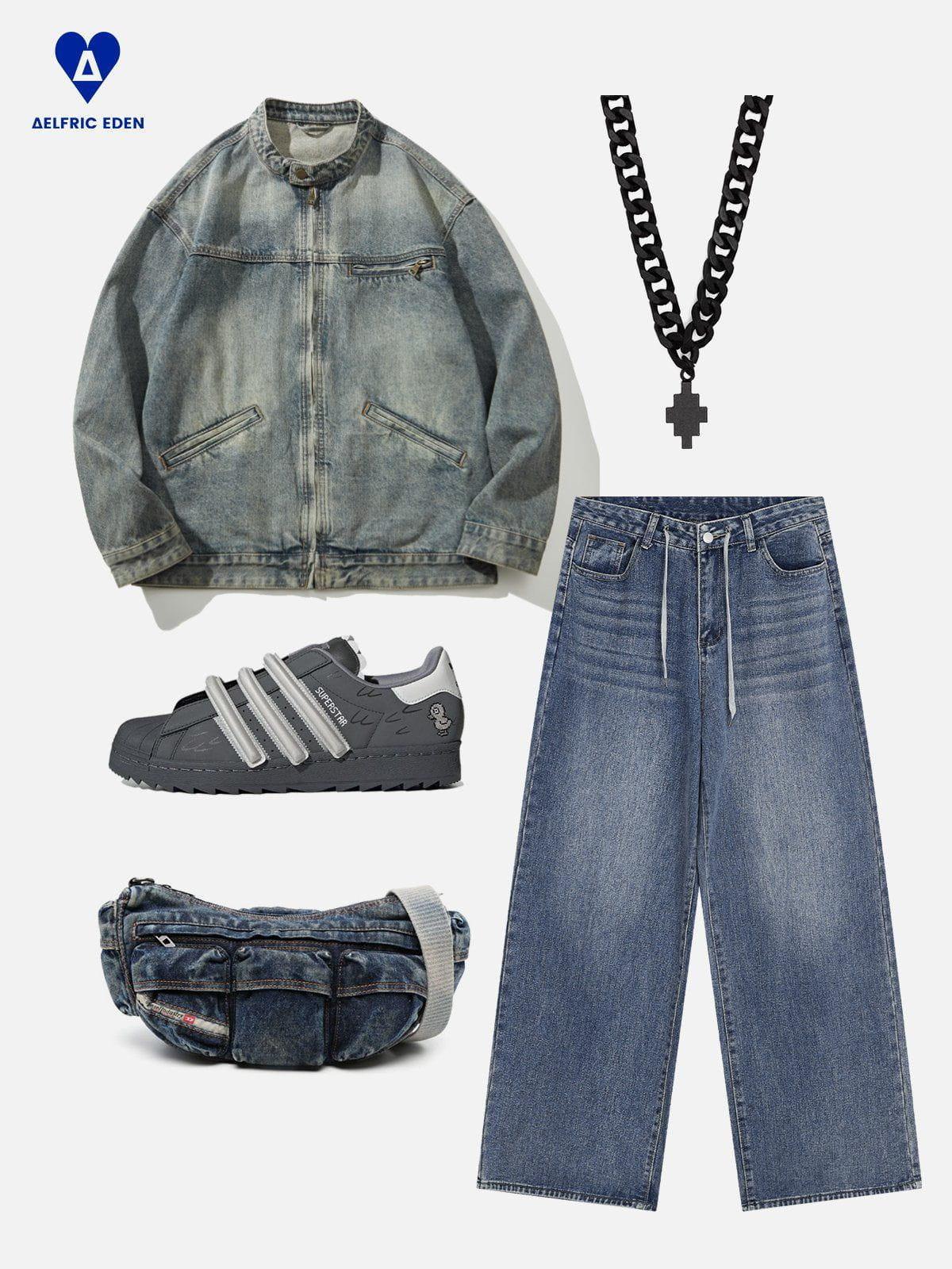 Aelfric Eden Drawstring Washed Baggy Jeans Female Product Image