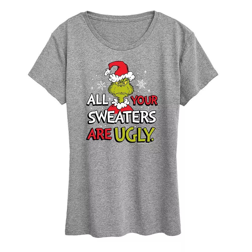 Women's Dr. Seuss The Grinch Sweaters Are Ugly Graphic Tee, Girl's, Size: XXL, Grey Green Product Image