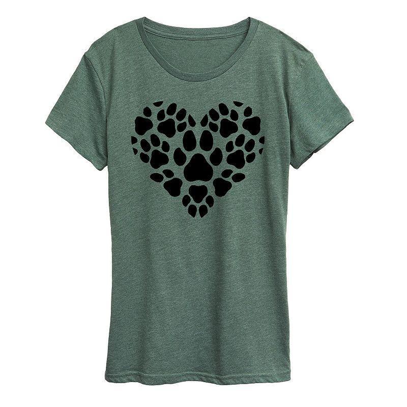 Womens Pawprint Heart Graphic Tee, Girls Product Image