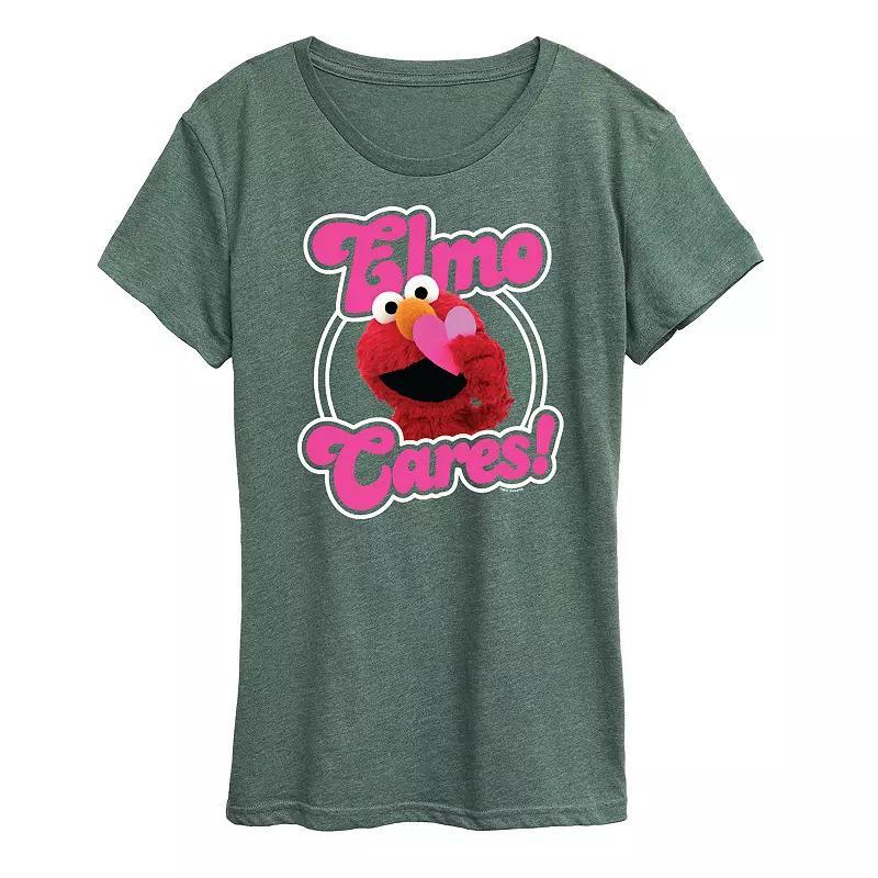 Womens Sesame Street Elmo Cares Graphic Tee Grey Green Product Image
