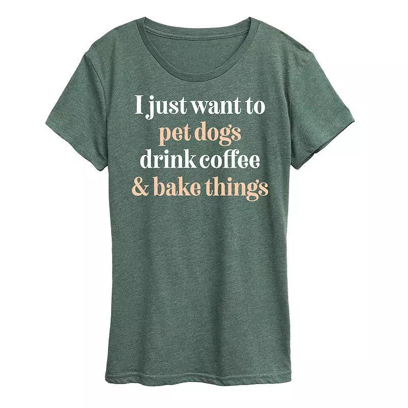 Womens Pet Dogs Drink Coffee Bake Graphic Tee Grey Green Product Image