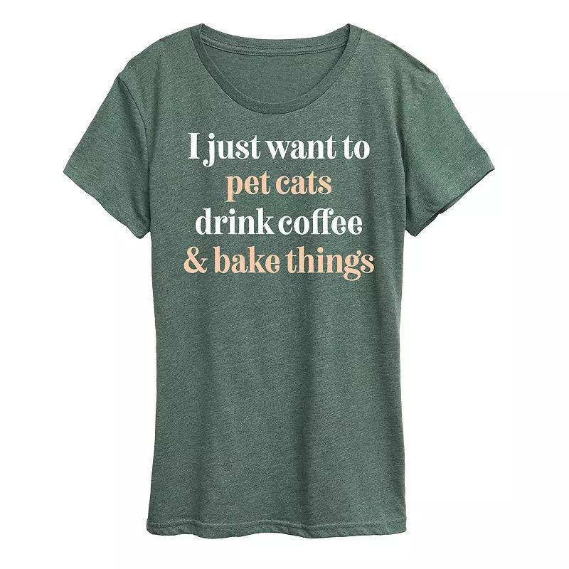 Womens Pet Dogs Drink Coffee Bake Graphic Tee Heather Grey Product Image