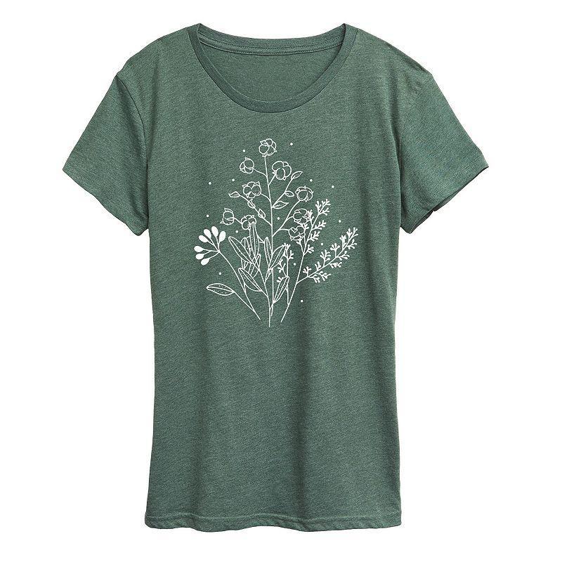 Womens Fall Flowers Graphic Tee Grey Green Product Image