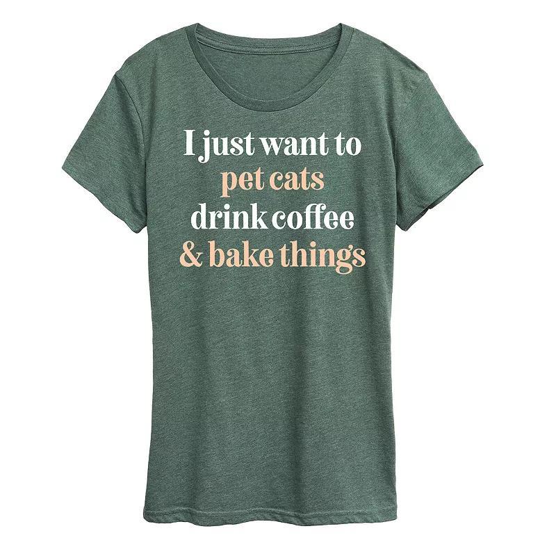 Womens Pet Dogs Drink Coffee Bake Graphic Tee Grey Green Product Image